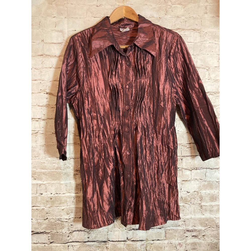 Noelle Top Womens Large Dark Maroon Satin‎ Crinkle Pleated Dark Romantic Grunge